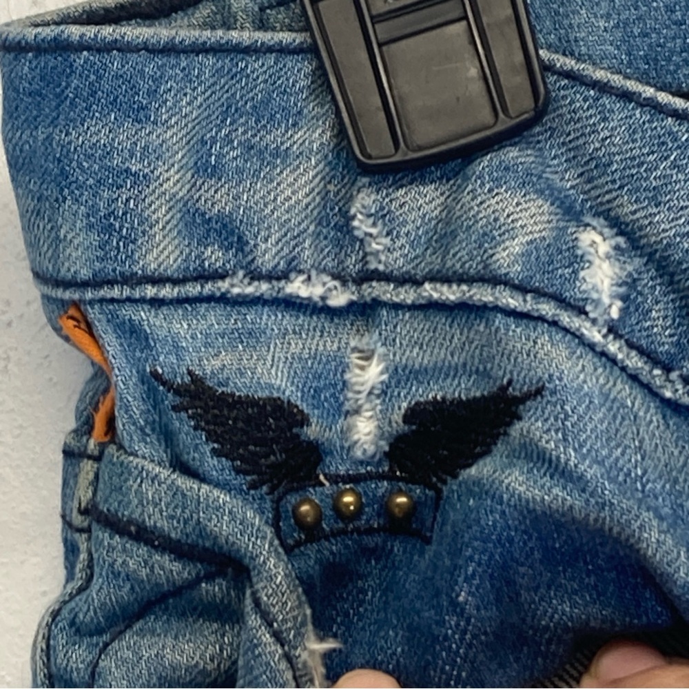 Robin's Boyfriend Jean Light Blue Distressed Straight Leg Jeans Size 26 Studded - Picture 7 of 16